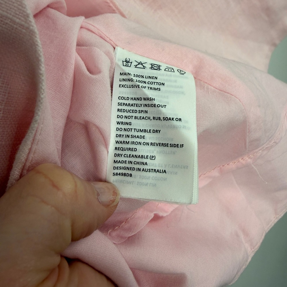 Bardot Pink Linen Corset‎ Mini Dress Women XL US 10 Ruffle Off Shoulder Coquette - Picture 4 of 9